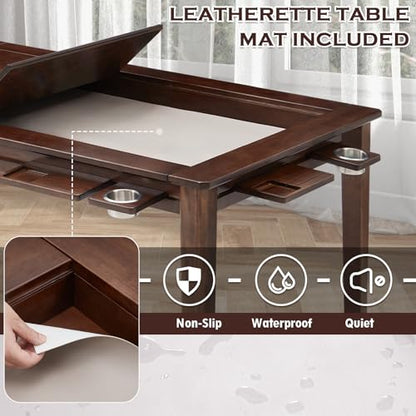 Haddockway 63" ×39“ Board Game Table with Removable Top, Solid Wood Dining/Gaming Table for 4-6 Players with Play Mat, 6 Detachable Cup Holders & 6 Hobby Trays (Warm Walnut) - color: Warm Walnut