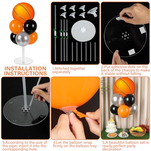 Basketball Party Balloons Stand Kit - 2 Sets With 2 Basketball Ball Foil Balloons - Basketball Themed Party Balloon Centerpiece for Tables - Game Sports Birthday Party Decorations - style: Basketball