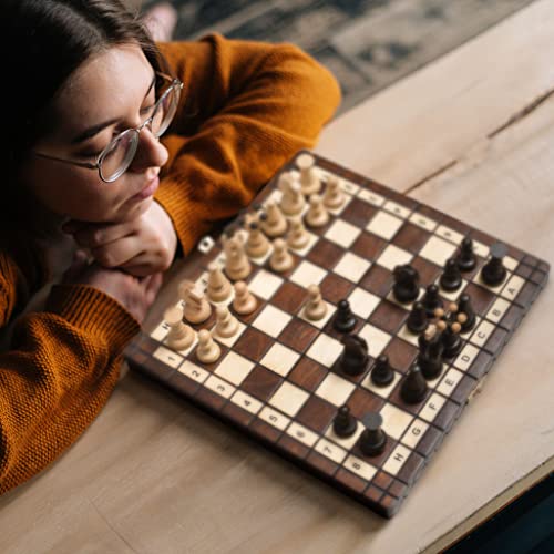 Husaria European International Chess Wooden Game Set, King's Classic - 11.3-Inch Small Size Chess Set with Folding Board and Felt Bottom Chessmen - size: 11.3 Inch Classic