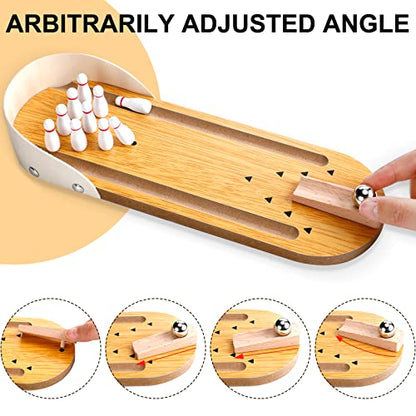 Jexine 3 Pcs Table Game Set Include 1 Tabletop Mini Bowling Game 2 Cornhole Set Desktop Table Game Wooden Bowling Game Portable Mini Desktop Cornhole Fun Desk Gifts for Adults