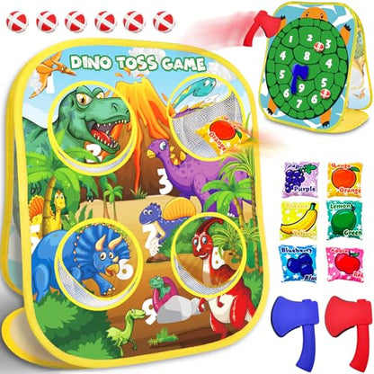 3-in-1 Dinosaur Bean Bag Toss Game for Boy Toddler Ages 3 4 5 Year Old, Cornhole Bags Set for 3-5 Preschool Kids, Outdoor Play Outside Toys in Backyard Lawn, Indoor Family Party Game, Birthday Gifts - style: Dinosaur