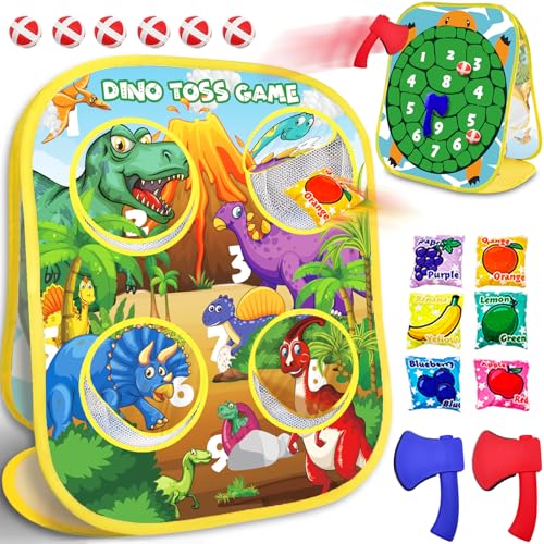 3-in-1 Dinosaur Bean Bag Toss Game for Boy Toddler Ages 3 4 5 Year Old, Cornhole Bags Set for 3-5 Preschool Kids, Outdoor Play Outside Toys in Backyard Lawn, Indoor Family Party Game, Birthday Gifts - style: Dinosaur