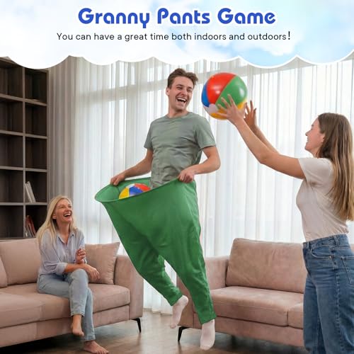2 Pcs Granny Pants Yard Game, Granny Pants Outdoor Game with 16 Six-Color Bouncy Ball and 2 Air Pump, Team Relay Family Reunion Party Field Game Sets - color: Yellow + Green
