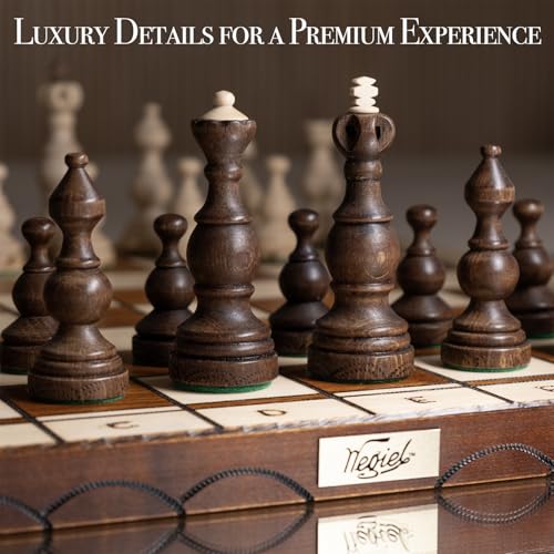 Wegiel Legate Luxury Wooden Chess Set for Adults and Kids - 18 Inch Handcrafted from Premium Beech and Birch Wood - Unique Folding Design with Chess Piece Storage - color: Legate