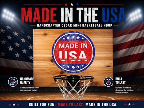 Elite Mini Basketball Hoop & Ball Set, Wall Mount, Indoor Made in the USA Cedar Backboard. Includes 9” Hoop, Net, Pump & 5 Mini Basketballs.