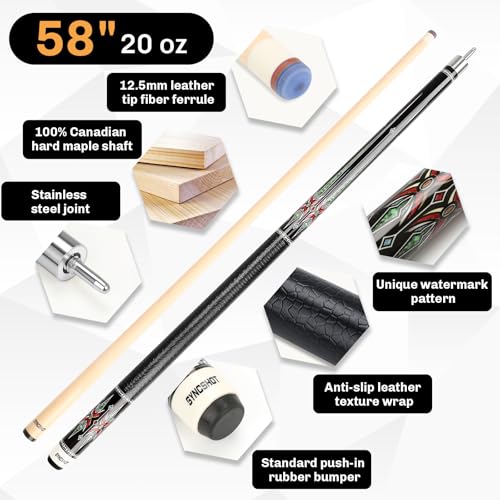 Professional Pool Cue Stick with Hard Case, 58" Canadian Maple Billiard Cue & 12.5mm Multi-Layer Rainbow Tip, Pool Cue Set with 3 Accessories, 19/20/21oz Billiard Stick (Selectable) - size: 20oz, style: Style 2