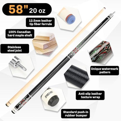 Professional Pool Cue Stick with Hard Case, 58" Canadian Maple Billiard Cue & 12.5mm Multi-Layer Rainbow Tip, Pool Cue Set with 3 Accessories, 19/20/21oz Billiard Stick (Selectable) - size: 20oz, style: Style 2