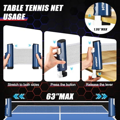 Table Tennis Rackets Set, Ping Pong Paddles Set of 2, Including Ping Pong Paddles, Balls, a Ping Pong Net and a Portable Case