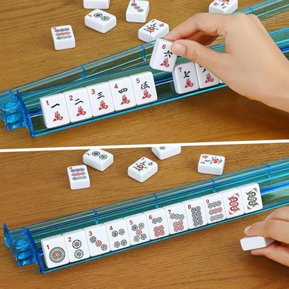 American Mahjong Tile Set,166 White Tiles Mahjong Set,4 Colors Mahjong Racks,Travel Mahjong Set with Pink Carrying Bag - style: Pink Bag