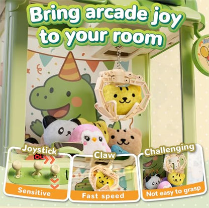 Dinosaur Claw Machine for Kids, Dino Arcade Prize Grabber with 20 Mini Plush Toys and 20 Capsules, 3-Lever Controls, Lights and Music, Gift for Ages 3 and Up - style: Dinosaur
