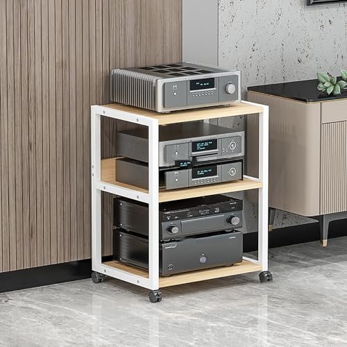 Corner Display Cabinet with Wheels, Media Stand & Audio Rack for Game Consoles, Stereo Storage, AV Tower, Modern Black Design(Wood Color,50.3x40x70cm) - color: Wood Color, size: 19.8"D x 15.7"W x 27.6"H (1 Drawers)