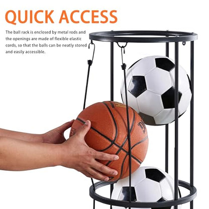 Garage Ball Storage Rack, Wall-Mounted Basketball Holder, Vertical Ball Rack for Soccer Volleyball Football Basketball, Space-Saving Sports Ball Storage Organizer for Garage & Home - size: 3 layer without Wheels