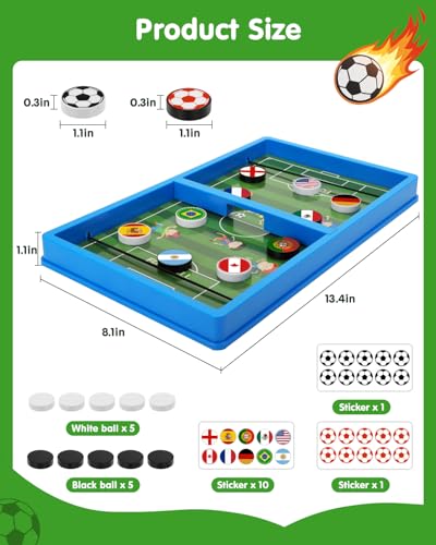 Sling Puck Game – Fast Slingshot Board Game with Soccer Theme Panel – Includes 10 Country Stickers + Soccer Ball Stickers for Pucks – 2 Player Tabletop Hockey Family Night – Kids Games Ages 3+