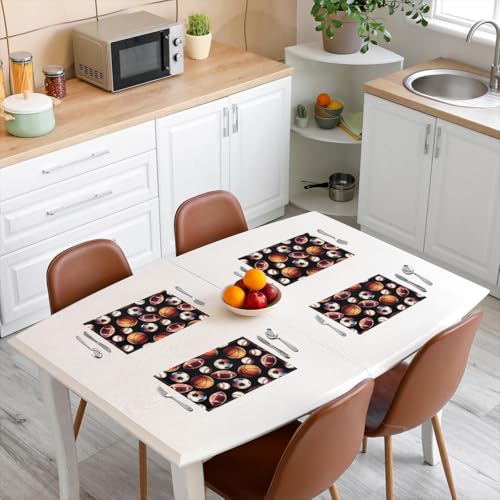 Erosebridal Ball Games Placemats Set of 4 12x18 Sports Place Mat for Boys Men Basketball Soccer Baseball Football Volleyball Black Heat Resisting Table Mats - color: Black