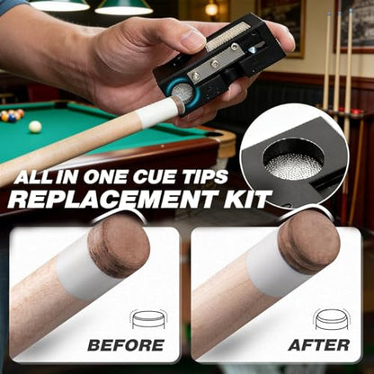 11-in-1 Pool Cue Tips Replacement Kit and Billiards Pool Cue Tip Shaper,Pool Cue Tips Replacement Kit, Professional Pool Cue Tip Tool with ABS Cue Tip Replacement and Repair Kit for Shaping
