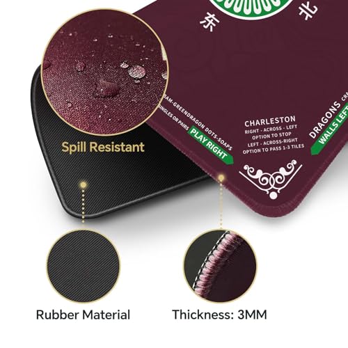 Mahjong Mat 32.4” x 32.4”, 3mm Thick Non-Slip Rubber Back Mahjong Table Mat, Noise Reduction Waterproof Mahjong Game Mat for Table, Mahjong Tile Mat for Cards, Dominoes & Board Games - color: Wine Red