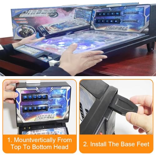 Mini Pinball Game Machine Electronic Desktop Ball Shooting Toy Retro Pinballs Machine Game with LED Lights Sounds and Digital Scorer