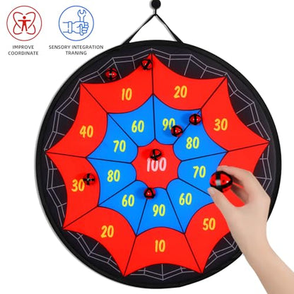 29 Inches Spider Web Dart Board with 10 Sticky Balls, Indoor Outdoor Sport Christmas Game for Skill Development, Ideal Xmas Gift for Family in Fun Party Play Games