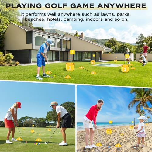 Backyard Golf Set for Kids, Adults and Family, Portable 9 Holes Golf Course with Balls, Flags and Carry Bag for Lawn, Park, Beach and Hotel - Yellow