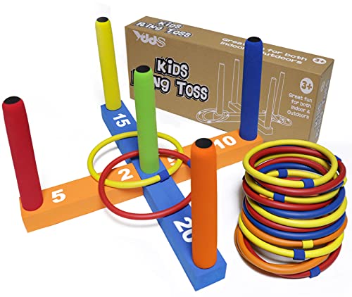 Ring Toss Game for Kids, Indoor & Outdoor Game for Family and Adults with 5 Poles, 2 Bases and 16 Rings in 4 Colors, Soft Foam Toy for Kids Backyard Ring Toss Fun - color: BLUE & ORANGE
