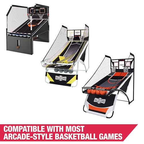 Hall of Games EZ Fold Premium Indoor Arcade Basketball Game with Steel Frame and Polycarbonate Backboard, Dual Shot Electronic Scoring with 6 Size 3 Balls Included, Perfect for Basement Game Rooms - style: Orange/White/Blue (3-Pk Balls)