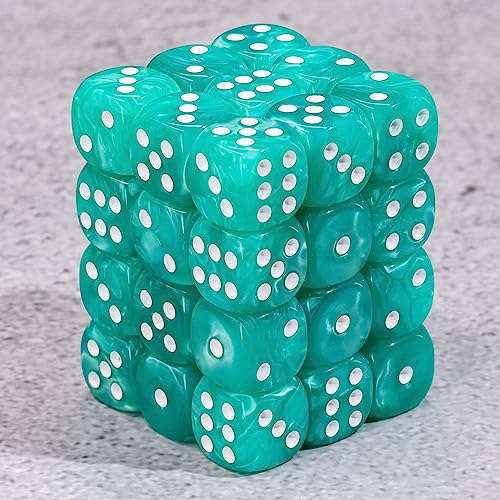 36 of Pack 12MM 6 Sided Dice Set,Pearl Pattern Game Dice Set, 6 Sided Standard Dices for Yahtzee, Bunco or Teaching Math,with Portable Plastic Box(Light Blue Pearl) - color: Cyan Pearl