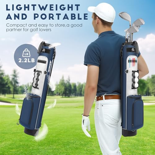 Findway Golf Stand Bag, Upgraded Par 3 Golf Bag Pitch n Putt Small Golf Bag with Ball Holder and Cooler Bag, Lightweight Golf Carry Bag for Men Women - color: Blue