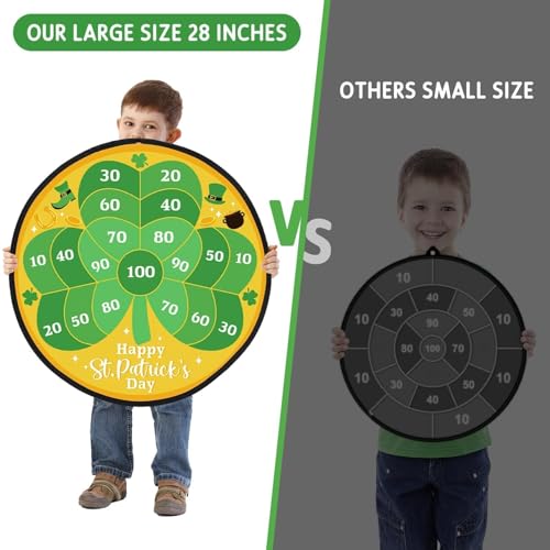 Percozzi St. Patrick Day Dart Board Game for Kids with Sticky Balls Shamrock Egg Themed Party Decorations Indoor Outdoor Double Sided Toss Game 28' for Boys Girls