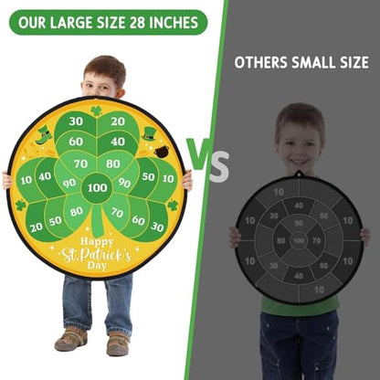 Percozzi St. Patrick Day Dart Board Game for Kids with Sticky Balls Shamrock Egg Themed Party Decorations Indoor Outdoor Double Sided Toss Game 28' for Boys Girls