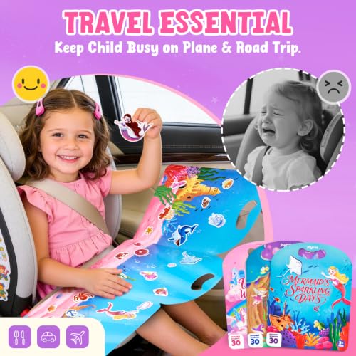 JoyCat Reusable Sticker Book Set (3-Pack): Unicorn, Fairies, Mermaid - 90 Pcs Stickers for Toddlers, Kids Sticker Activity Book, Road Trip Travel Toys, Party Favors, Birthday Gifts for Baby Girls - style: 3-Pack: Unicorn, Fairies, Mermaid