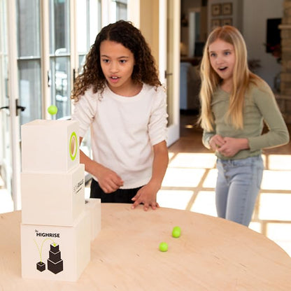 Fat Brain Toys Box and Balls, Wooden Activity Cubes and Bouncy Balls for Kids, Fun New Trickshot Games for Ages 6 to 11
