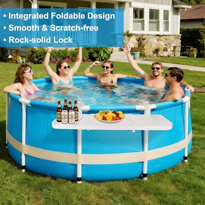 winemana Pool Bar for Above Ground Pool Swim Up Bar 38.4" x12" Adjustable Poolside Table Foldable Swimming Pool Shelf Fits Round Oval Rectangle Pools Clip-On Drink Table for Deck Patio, White - color: White
