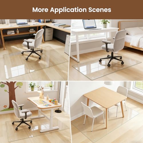 46"x55" Tempered Glass Chair mat for Carpet, Office Chair Mat with Round Corner, Desk Chair Mat for Carpet/Hardwood Floor/Rolling Chair-with 6 Anti-Slip Pads - size: 46x55