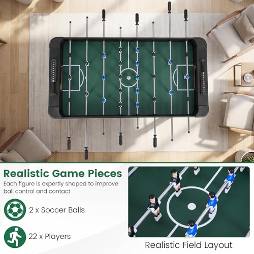 Goplus Foosball Table, 47" Competition Full Size Soccer Game Table with 22 Players, 2 Balls, Home Arcade Football Table Set for Adults, Family Nights, Game Rooms, Parties - color: Black