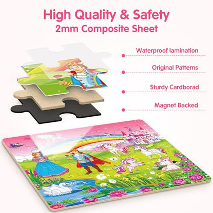 SYNARRY Unicorn Princess Mermaid Magnetic Puzzles for Toddlers 3-5, 36 Pieces Travel Puzzles for Kids Ages 4-8, Easter Basket Stuffers Gifts for Kids, Car Airplane Road Trip Activities Toys - style: Princess Mermaid
