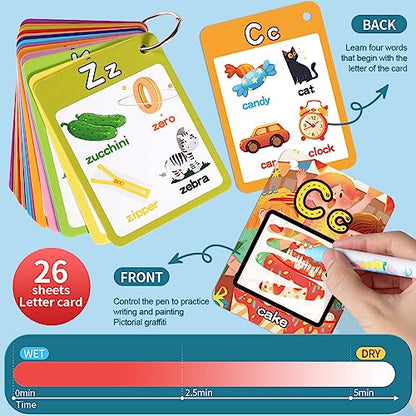 Water Coloring Books for Toddlers, Aqua Painting Book for 18+ Months, Magic Paint Set for 2 3 4 5 Years Old, Alphabet Flash Cards ABC Learning, Road Trip/Airplane Travel/Car Activities Essentials Kids