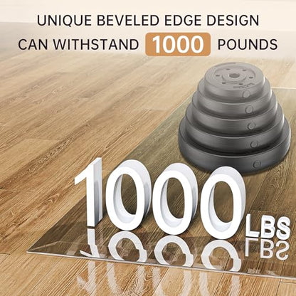 48“x36” Beveled Edge Tempered Glass Chair Mat, 5MM Thick, 1000Lbs Weight Capacity, Clear Ultra-Smooth, Suitable for Hardwood Floors & Carpet, Anti-Scratch Anti-Yellow, Home Office Use - size: 48“x36”