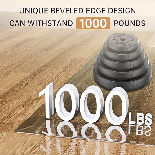 55“x46” Beveled Edge Tempered Glass Chair Mat, 5MM Thick, 1000Lbs Weight Capacity, Clear Ultra-Smooth, Suitable for Hardwood Floors & Carpet, Anti-Scratch Anti-Yellow, Home Office Use - size: 55“x46”
