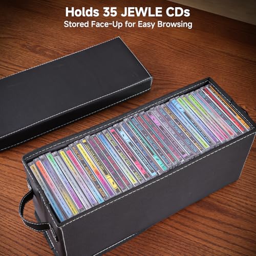 CD Storage Case with Lid & Handle – Faux Leather CD Holder Box – Stackable CD Storage Organizer with Label Slot – 2Pack (Black) - size: CD-2Pack