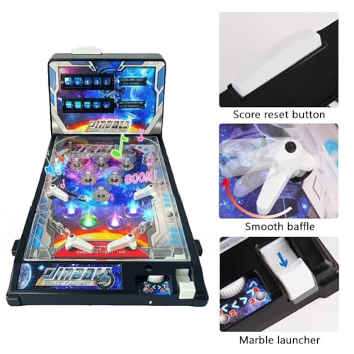 Pinball Machine for Kids 8-12, Pinball Toy with Lights Sounds and Scorer, Compact Tabletop Ball Shooting Game, Action and Reflex Game