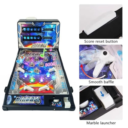 Pinball Machine for Kids 8-12, Pinball Toy with Lights Sounds and Scorer, Compact Tabletop Ball Shooting Game, Action and Reflex Game