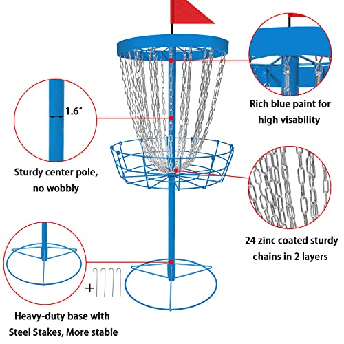 Disc Golf Basket - Portable Disc Golf Target with Heavy Duty 24-Chains Come with 6pcs Disc Golf Discs and Carry Bag, Ground Stake -Suitable for Players of All Levels - Multi Color Available - style: Plus-Blue- 6 PCS
