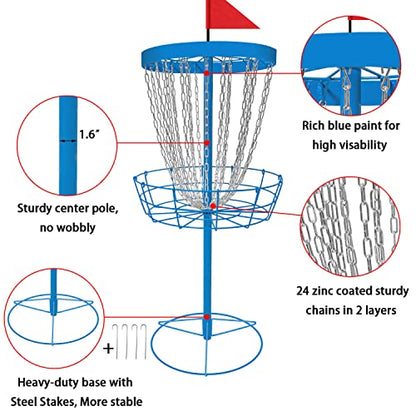 Disc Golf Basket - Portable Disc Golf Target with Heavy Duty 24-Chains Come with 6pcs Disc Golf Discs and Carry Bag, Ground Stake -Suitable for Players of All Levels - Multi Color Available - style: Plus-Blue- 6 PCS