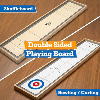 Sterling Games Tabletop Bowling Combo Set, Wooden Arcade Board with Marbles and Pins, Indoor Table Top Game for Kids and Family - style: Bowling/Shuffleboard