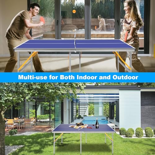 6ft Mid Size Blue Foldable Portable Ping Pong Table Indoor Outdoor Game Set with Net 2 Paddles 3 Balls