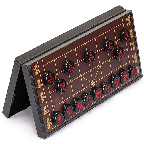 Yellow Mountain Imports Large Chinese Chess (Xiangqi) Magnetic Travel Board Game Set (14.6-inch) with Black Playing Pieces - size: 14.6"