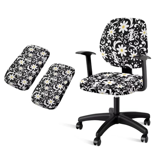 4 Pcs Office Chair Covers Set Floral Office Chair Arm Rest Cover Protective Stretchable Seat Covers Desk Armrest Cover Slipcovers Pads Cushion Backrest for Game - color: Floral