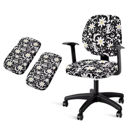 4 Pcs Office Chair Covers Set Floral Office Chair Arm Rest Cover Protective Stretchable Seat Covers Desk Armrest Cover Slipcovers Pads Cushion Backrest for Game - color: Floral