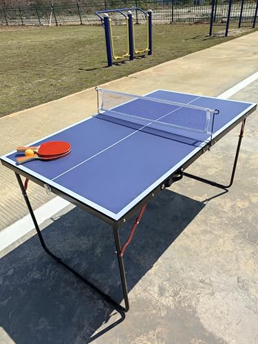 Table Tennis Table Mid-Size, Foldable Ping Pong Table Top Full Size with 2 Paddles, 2 Balls, 1 Net & 4 Wheels, Folding Table Tennis for Indoor & Outdoor, Quick Assembly to Support Multiplayer - size: 4.5ft