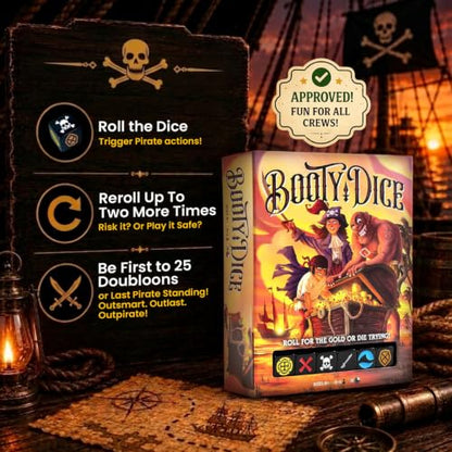 Messy Table Games Booty Dice Pirate Dice Game | Quick party night game for adults and kids, fast-paced strategy tabletop play, family entertainment ages 8+